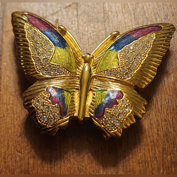 Vintage Signed Bob Mackie Jeweled Butterfly Trinket Box with Crystals - Picture 4 of 6